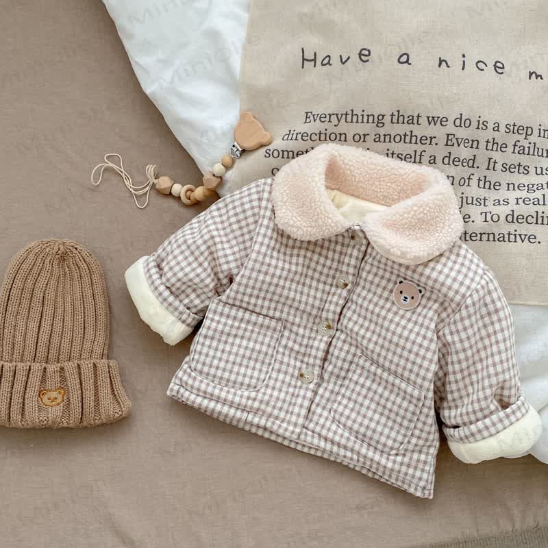 Baby Bear Padded Plaid Sherpa Collar Jacket - Brown - 2-3T - image 3