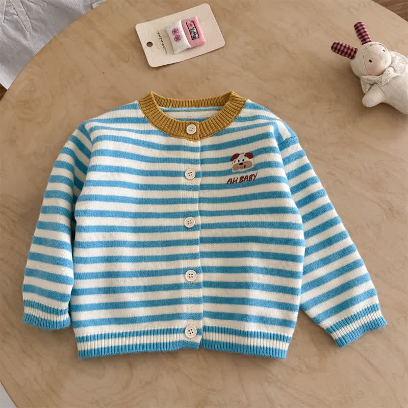 AH BABY Toddler Blue Stripe Bear Knit Cardigan - Blue - 6-8T - image 1