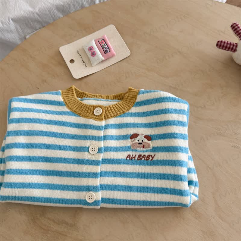 AH BABY Toddler Blue Stripe Bear Knit Cardigan - image 3