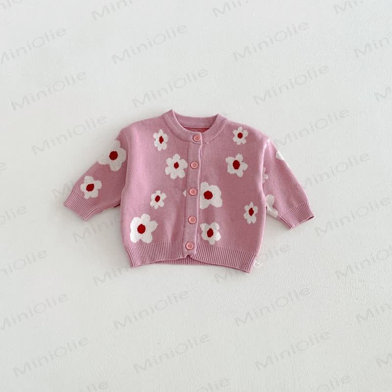 Baby Floral/Animal Knit Button Cardigan - Pink Flower - 3-4T - image 2