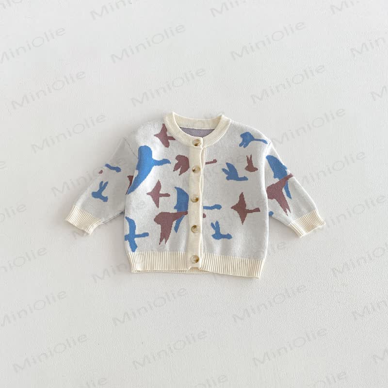 Baby Floral/Animal Knit Button Cardigan - Blue Bird - 3-4T - image 3