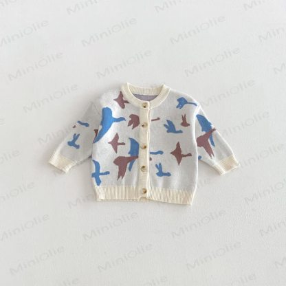 Baby Floral/Animal Knit Button Cardigan - Blue Bird - 3-4T - image 3