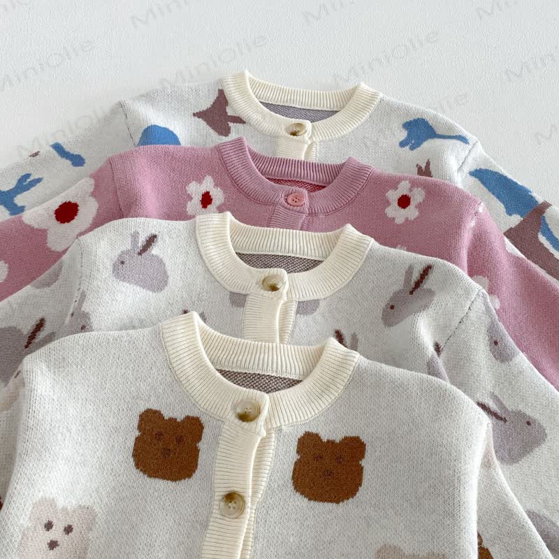 Baby Floral/Animal Knit Button Cardigan - image 7