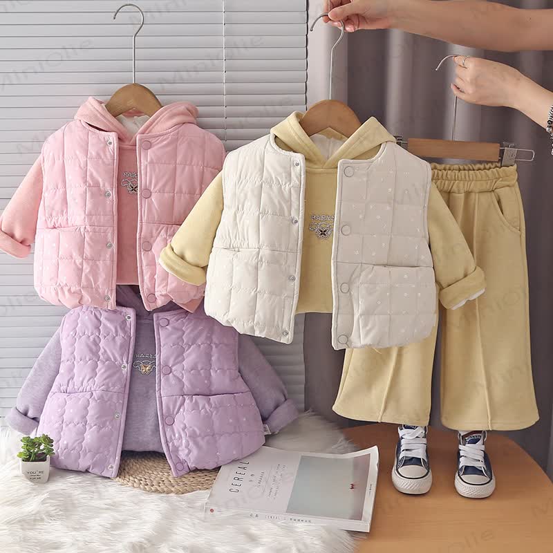 Toddler Girl Quilted Vest Hoodie 3-Piece Set - image 1