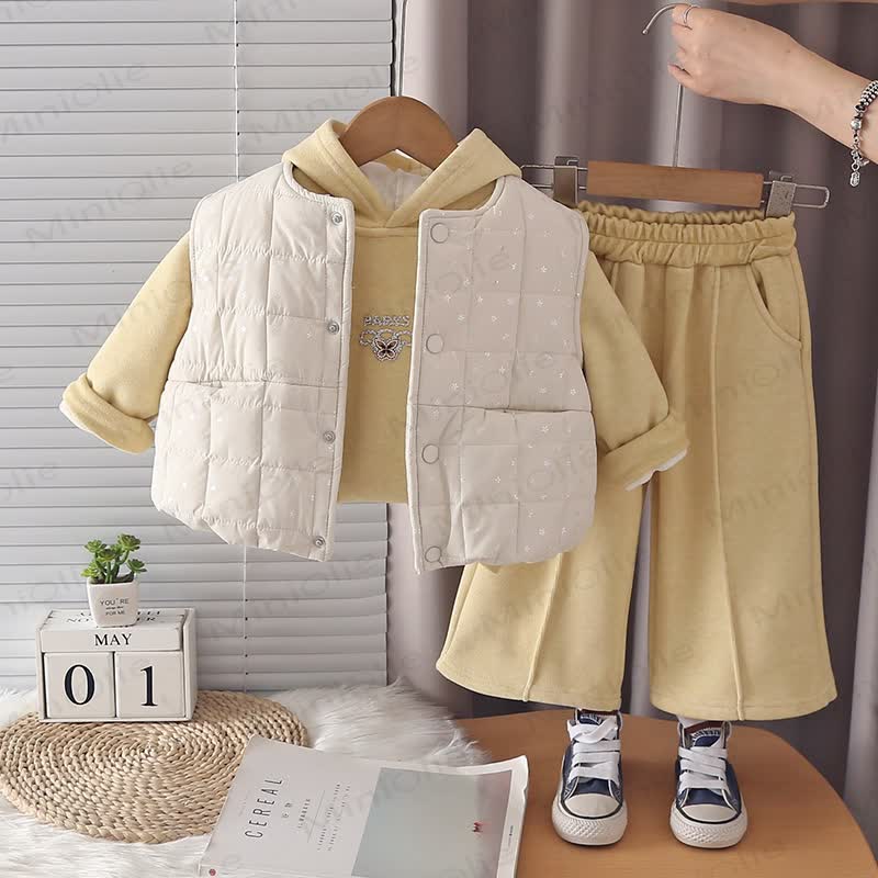 Toddler Girl Quilted Vest Hoodie 3-Piece Set - Yellow - 4-5T - image 2
