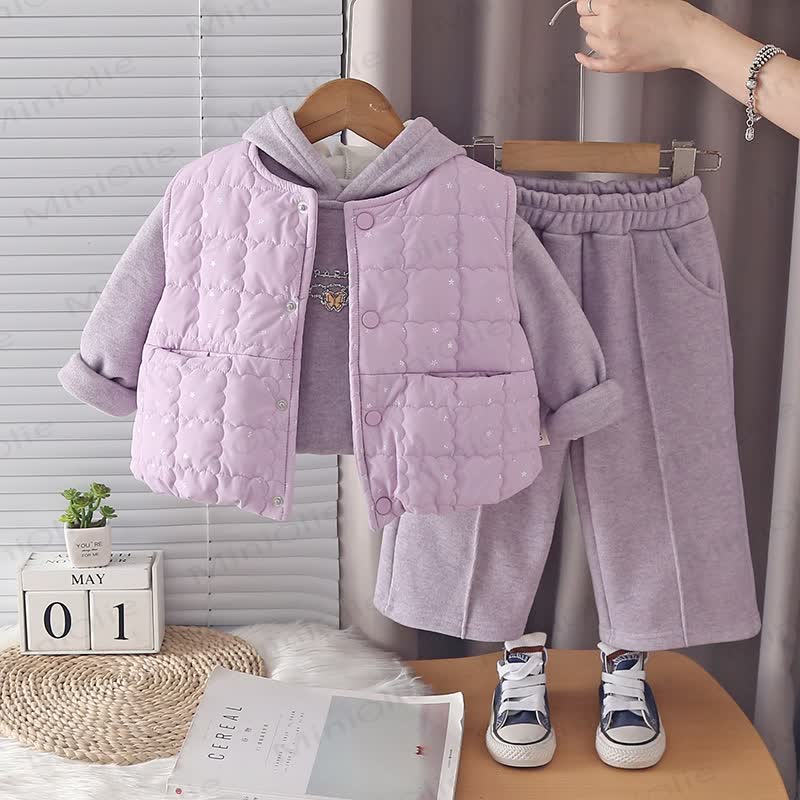 Toddler Girl Quilted Vest Hoodie 3-Piece Set - Purple - 4-5T - image 3