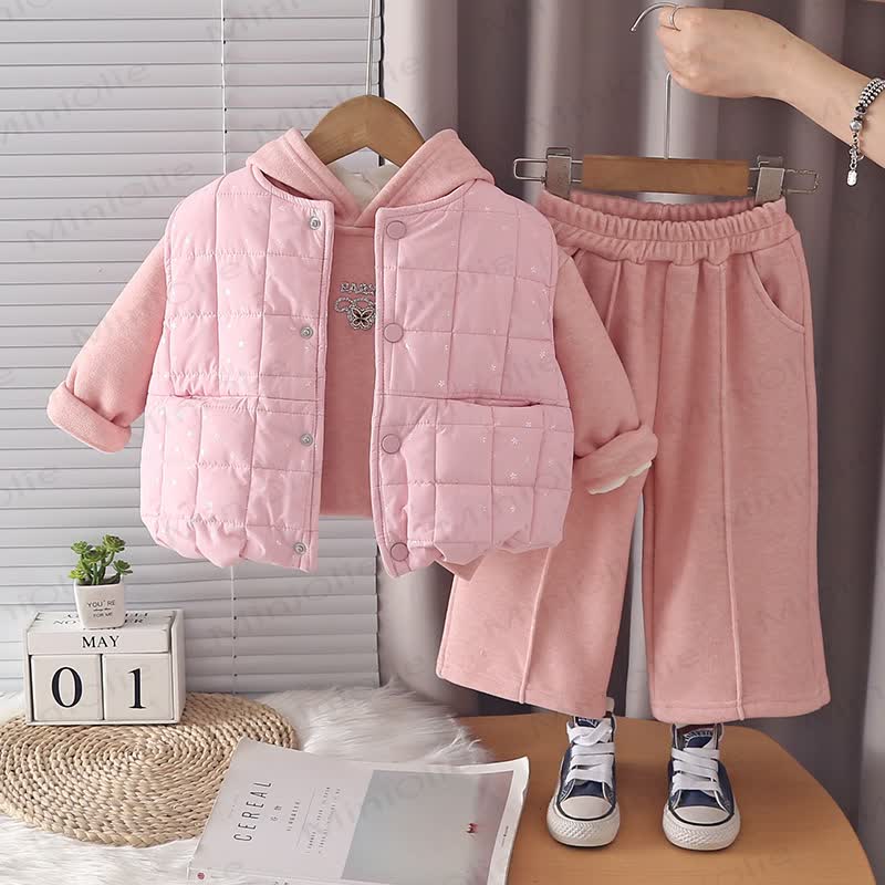 Toddler Girl Quilted Vest Hoodie 3-Piece Set - Pink - 4-5T - image 4