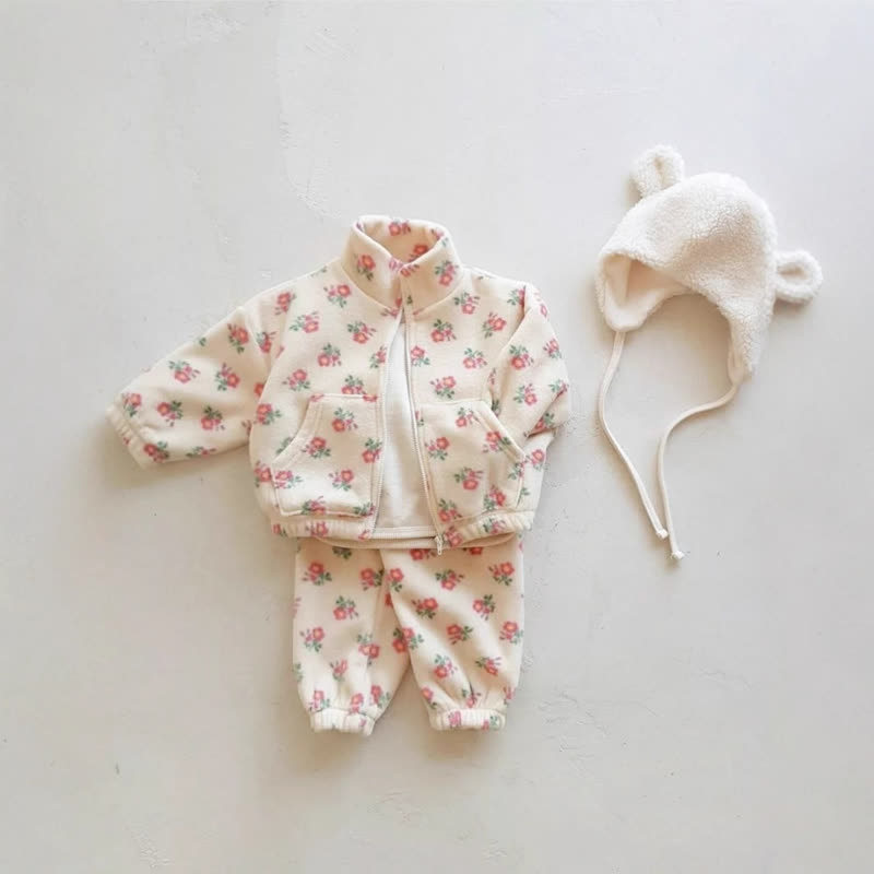 Baby Cozy Stand Collar Jacket and Pants Set - Apricot - 3-4T - image 1