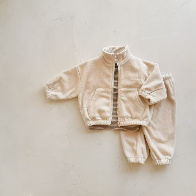 Baby Cozy Stand Collar Jacket and Pants Set - Light Apricot - 3-4T - image 3