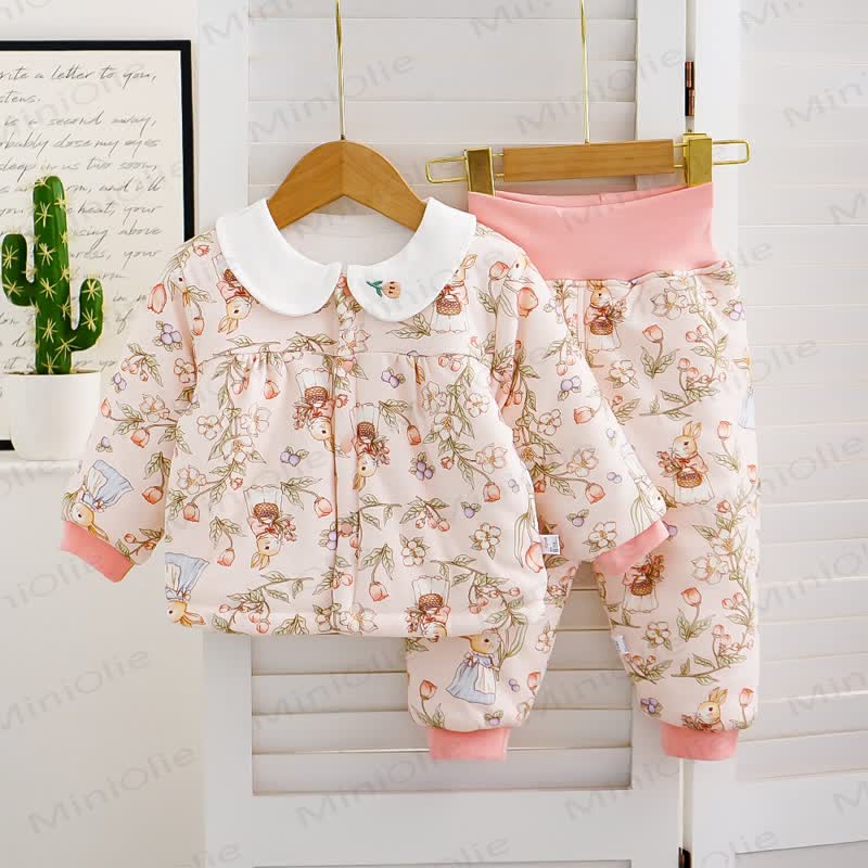 Baby Toddler Girl Floral Quilted 2-Piece Set - Pink Bunny - 4-5T - image 2