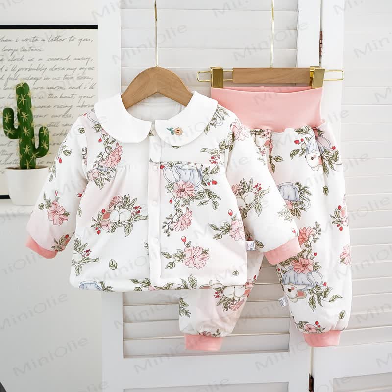 Baby Toddler Girl Floral Quilted 2-Piece Set - White Bunny - 4-5T - image 3