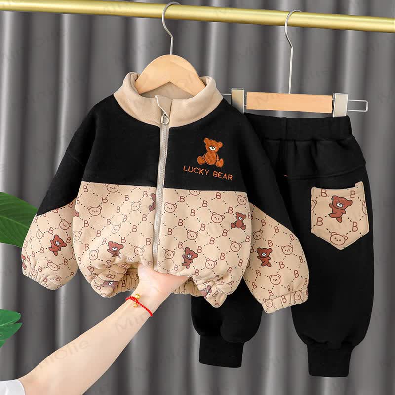 LUCKY BEAR Toddler Fleece Color Block Zip Jacket and Jogger Set - Black - 4-5T - image 2