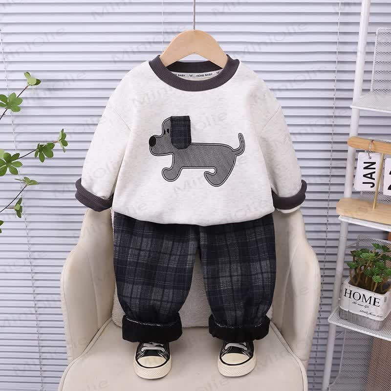 Toddler Boy Puppy Graphic Fleece Sweatshirt and Plaid Pants Set - White - 6-7T - image 1
