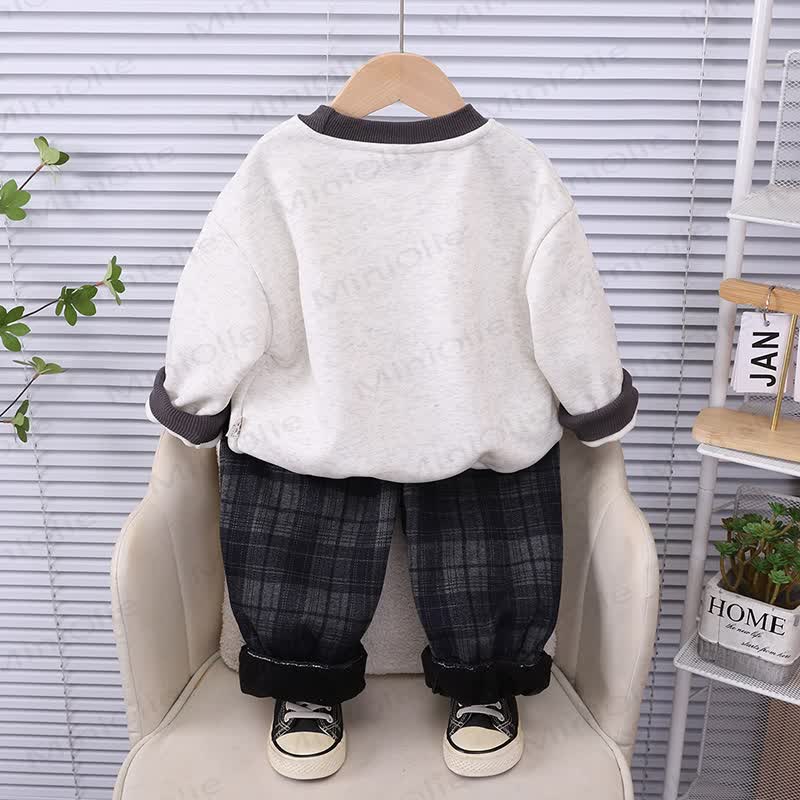 Toddler Boy Puppy Graphic Fleece Sweatshirt and Plaid Pants Set - image 2