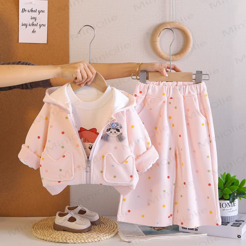 Toddler Girl Polka Dot Hooded Jacket 3-Piece Set - Pink - 4-5T - image 2