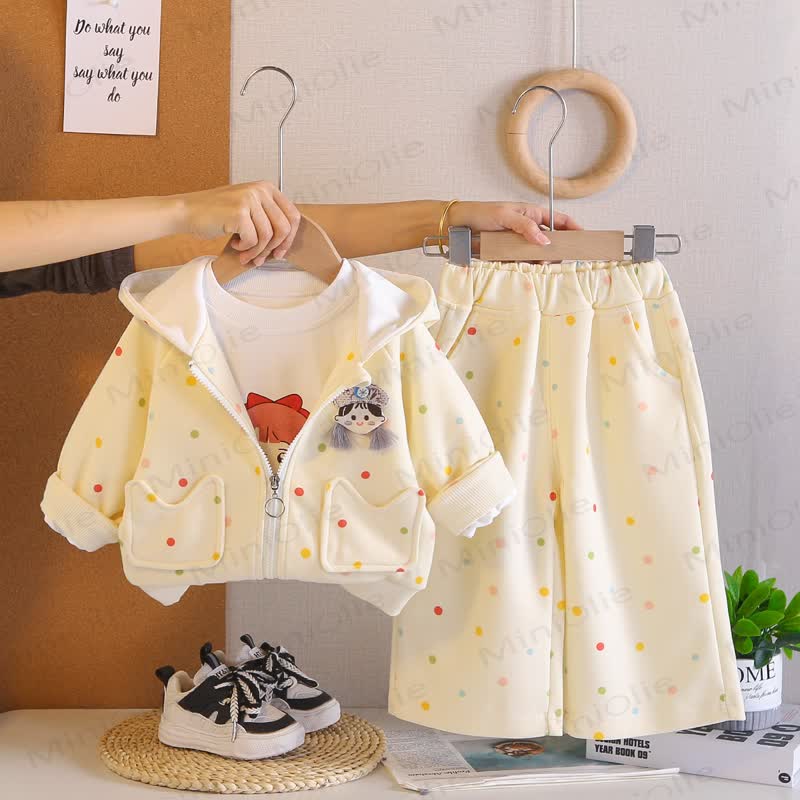 Toddler Girl Polka Dot Hooded Jacket 3-Piece Set - Yellow - 4-5T - image 3