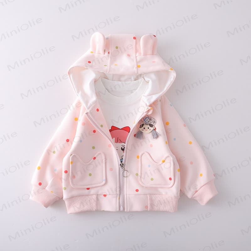 Toddler Girl Polka Dot Hooded Jacket 3-Piece Set - image 5