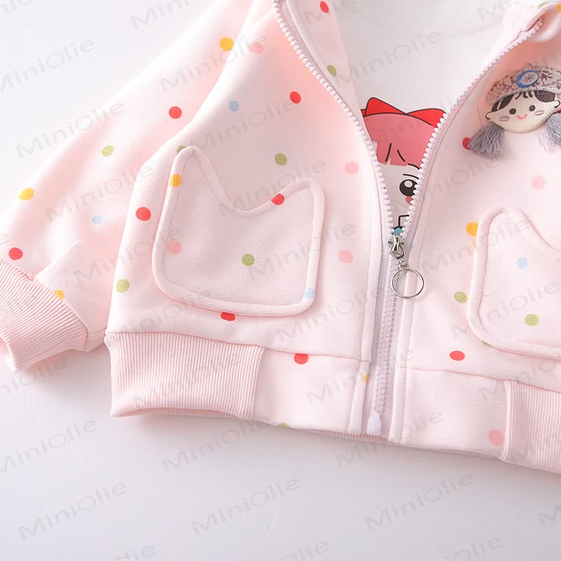 Toddler Girl Polka Dot Hooded Jacket 3-Piece Set - image 7