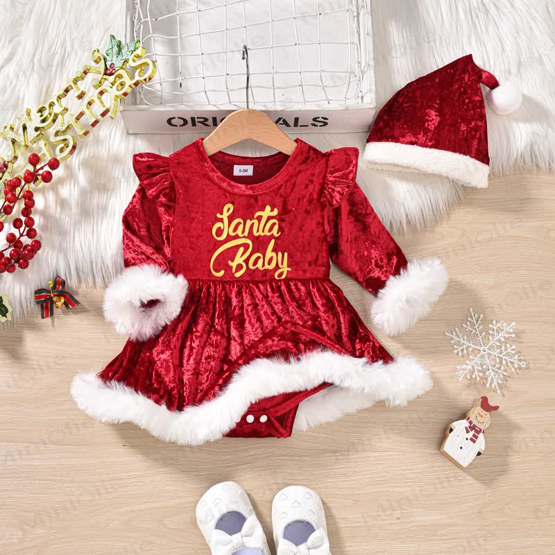 SANTA BABY Baby Girl Plush Trim Christmas Dress - Red - 18-24M - image 4