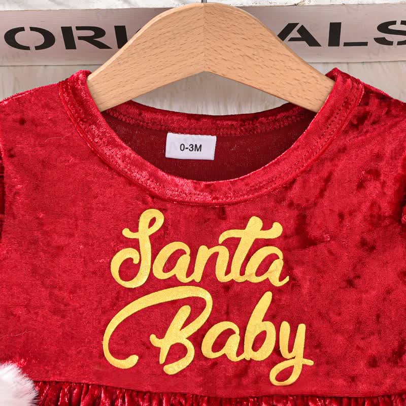 SANTA BABY Baby Girl Plush Trim Christmas Dress - image 5