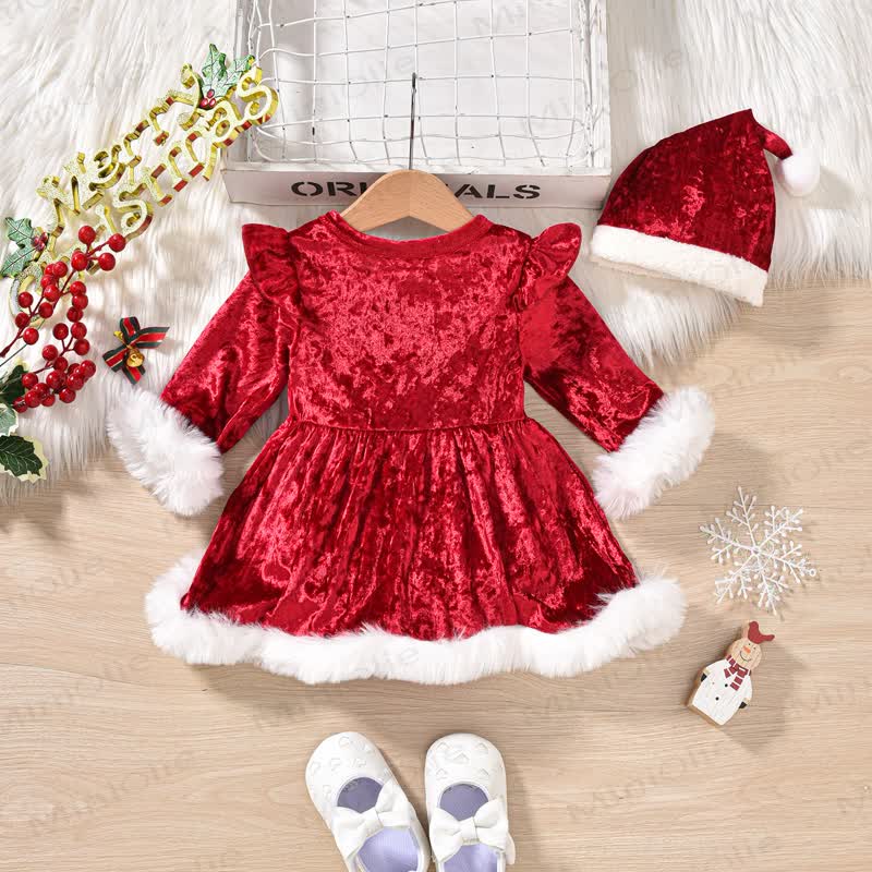 SANTA BABY Baby Girl Plush Trim Christmas Dress - image 6