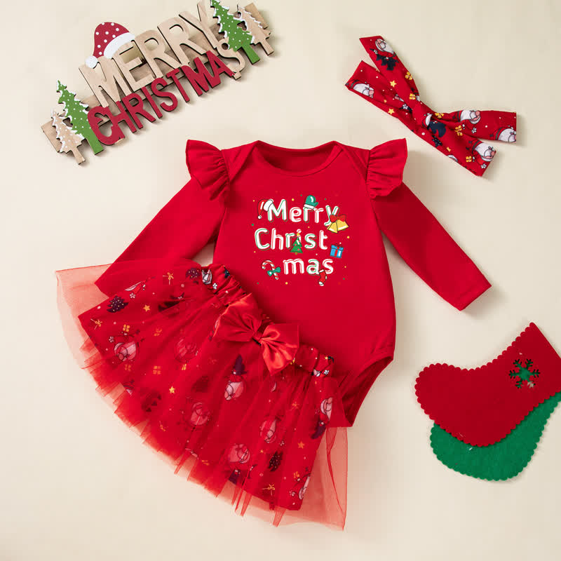 MERRY CHRISTMAS / I AM SO CUTE THE GRINCH WOULD STEAL ME. Baby Girl Christmas Ruffle Tulle Dress Bow Set - Red1 - 12-18M - image 2