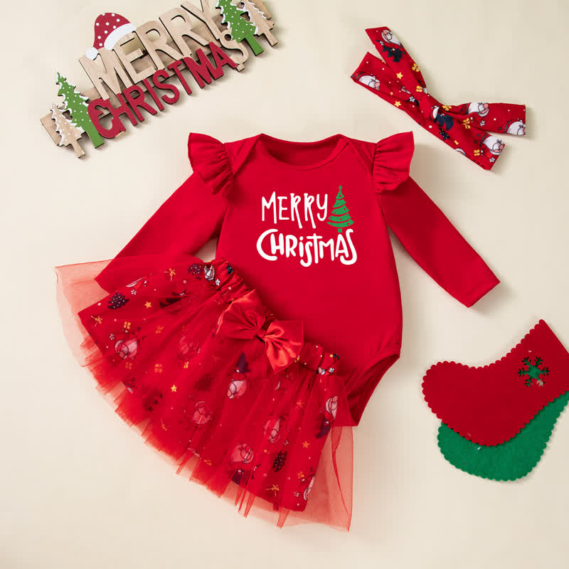 MERRY CHRISTMAS / I AM SO CUTE THE GRINCH WOULD STEAL ME. Baby Girl Christmas Ruffle Tulle Dress Bow Set - Red2 - 12-18M - image 4