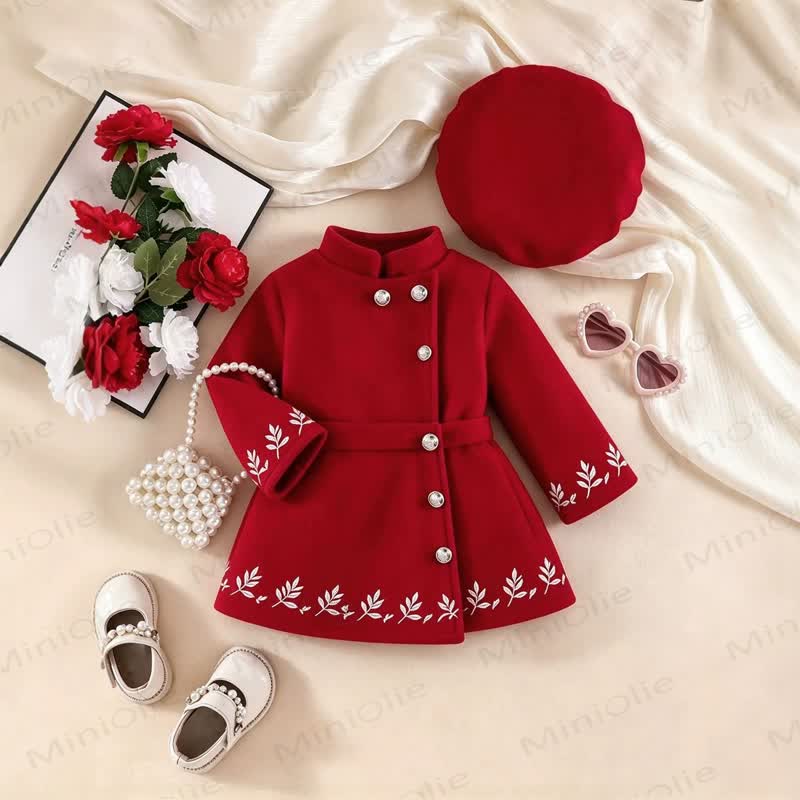 Baby Girl Christmas Cape Dress Coat with the Matching Hat - Dark Red - 3-4T - image 1