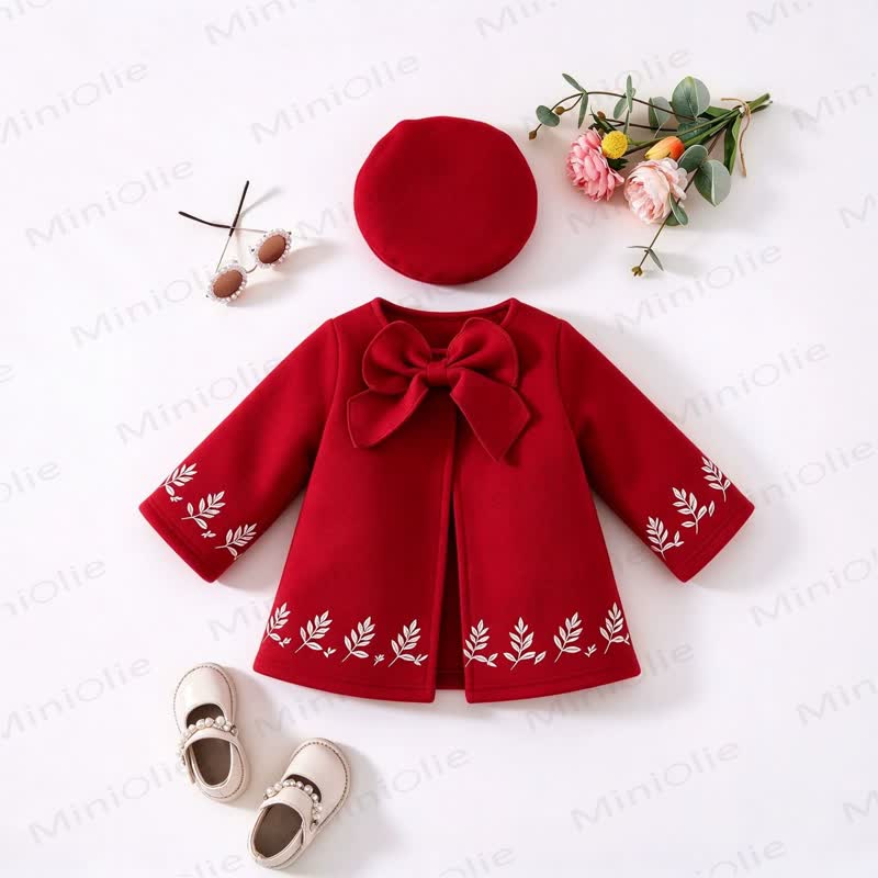 Baby Girl Christmas Cape Dress Coat with the Matching Hat - Wine Red - 3-4T - image 17