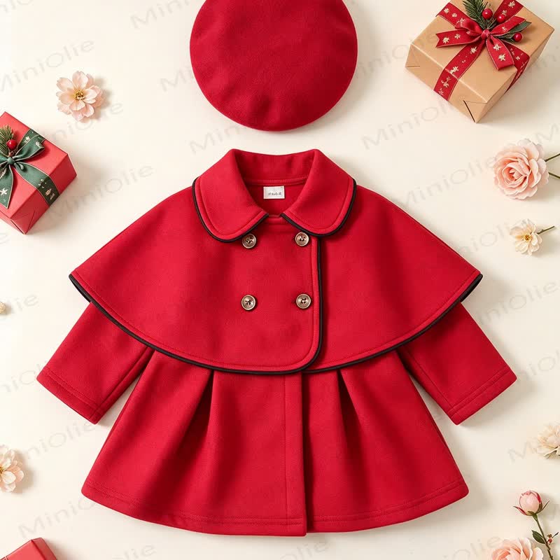 Baby Girl Christmas Cape Dress Coat with the Matching Hat - image 5