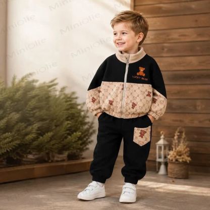 LUCKY BEAR Toddler Fleece Color Block Zip Jacket and Jogger Set - image 1