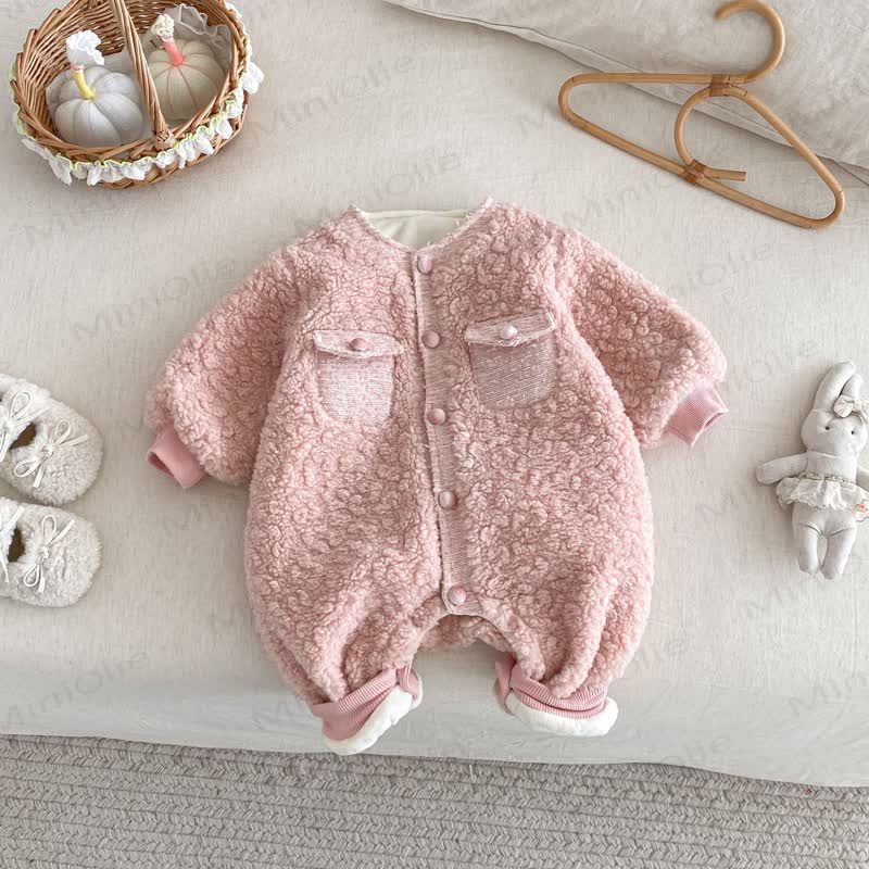 Baby Toddler Cute Fleece Pocket Romper - Pink - 18-24M - image 3