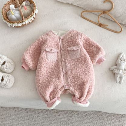 Baby Toddler Cute Fleece Pocket Romper - Pink - 18-24M - image 3