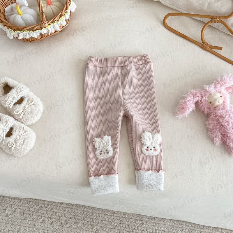 Baby Girl Rabbit Ribbed Foldover Cuff Leggings - Pink - 4-5T - image 2