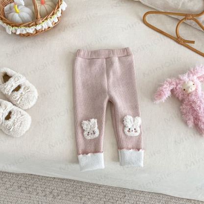 Baby Girl Rabbit Ribbed Foldover Cuff Leggings - Pink - 4-5T - image 2