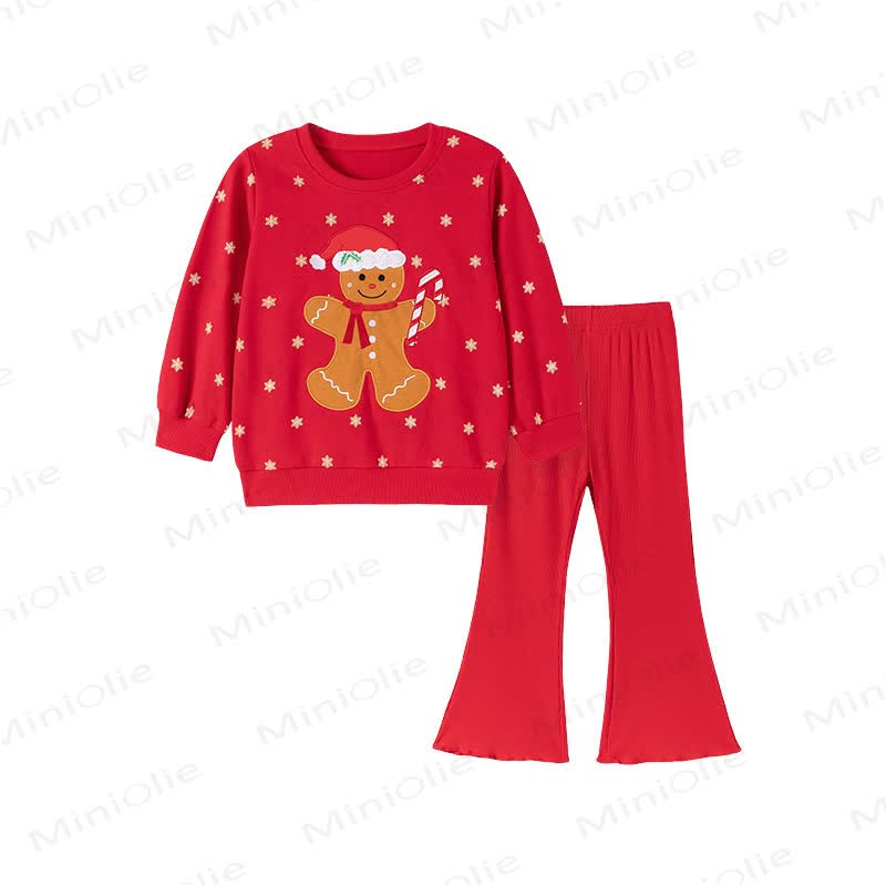 Toddler Girl Red Gingerbread Sweatshirt and Flare Pants Set - Red - 7Y - image 2
