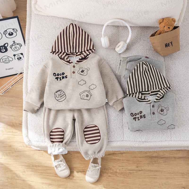 Good Time Toddler Bear Print Hooded Top and Pants Set - image 1
