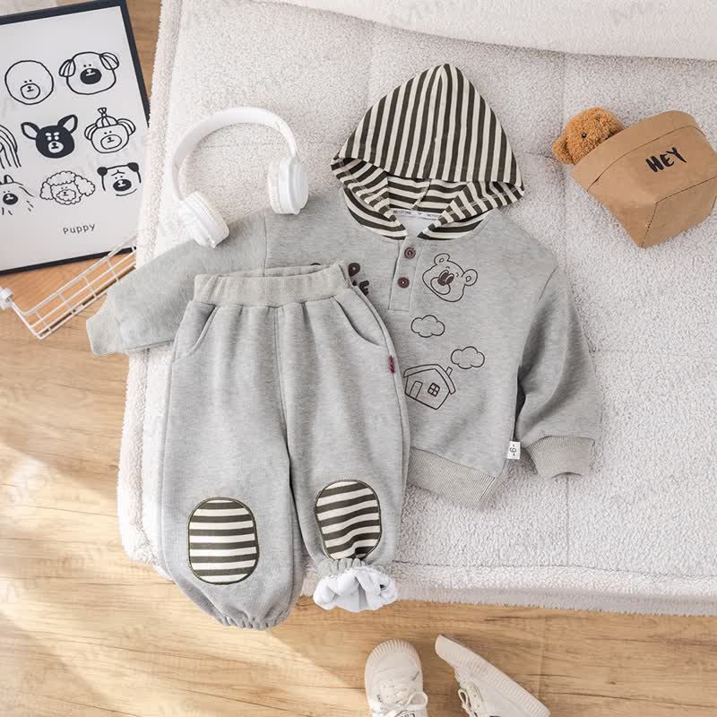 Good Time Toddler Bear Print Hooded Top and Pants Set - Gray - 4-5T - image 3