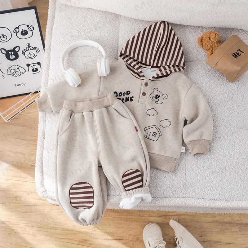 Good Time Toddler Bear Print Hooded Top and Pants Set - Beige - 4-5T - image 2