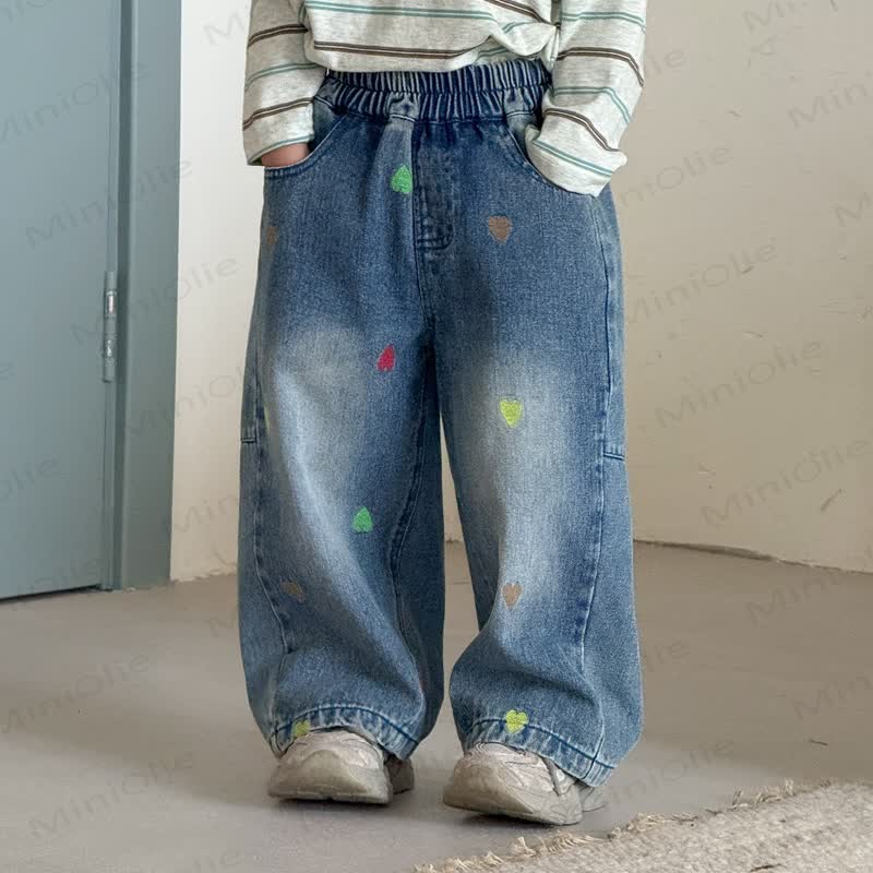 Toddler Colorful Heart Patch Straight Leg Denim Pants - Blue - 10-11T - image 2