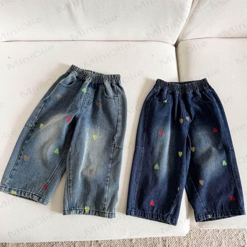 Toddler Colorful Heart Patch Straight Leg Denim Pants - image 6