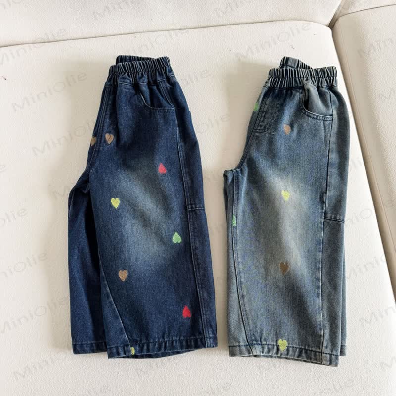 Toddler Colorful Heart Patch Straight Leg Denim Pants - image 8