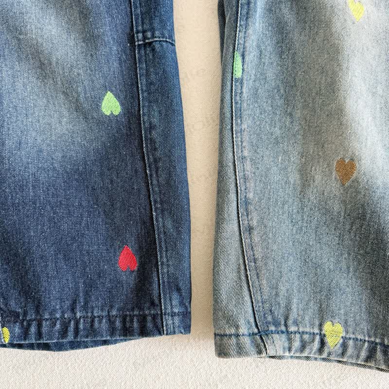 Toddler Colorful Heart Patch Straight Leg Denim Pants - image 11