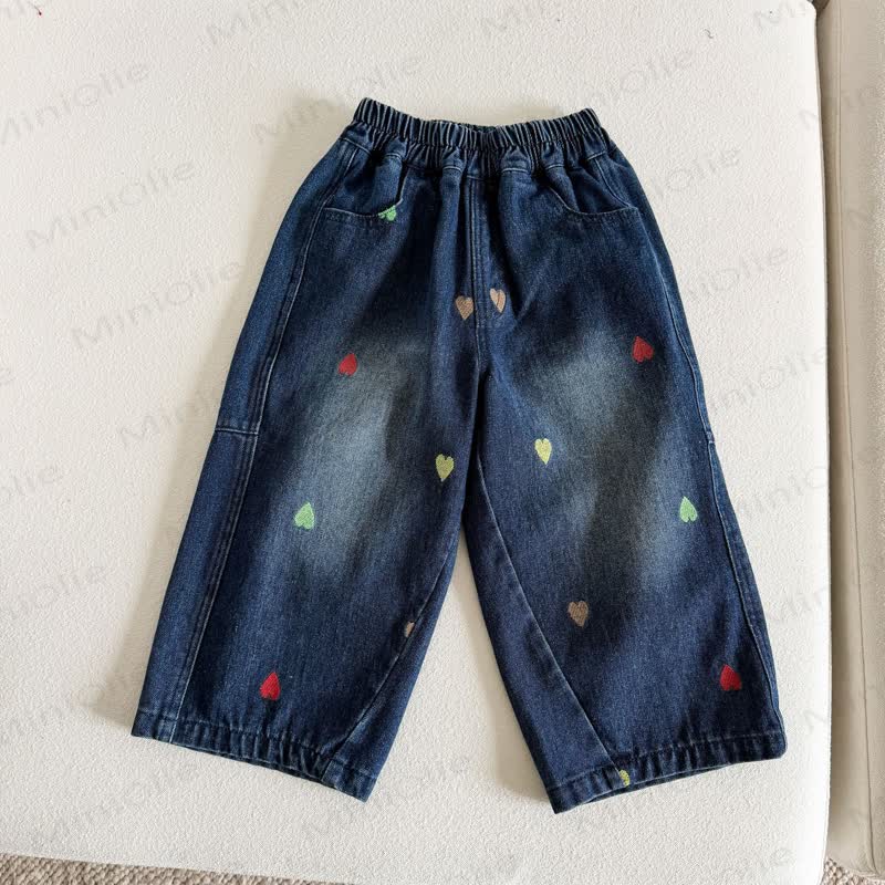 Toddler Colorful Heart Patch Straight Leg Denim Pants - image 5