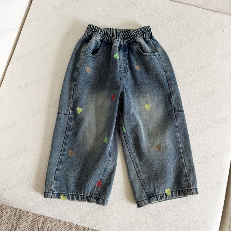 Toddler Colorful Heart Patch Straight Leg Denim Pants - image 4