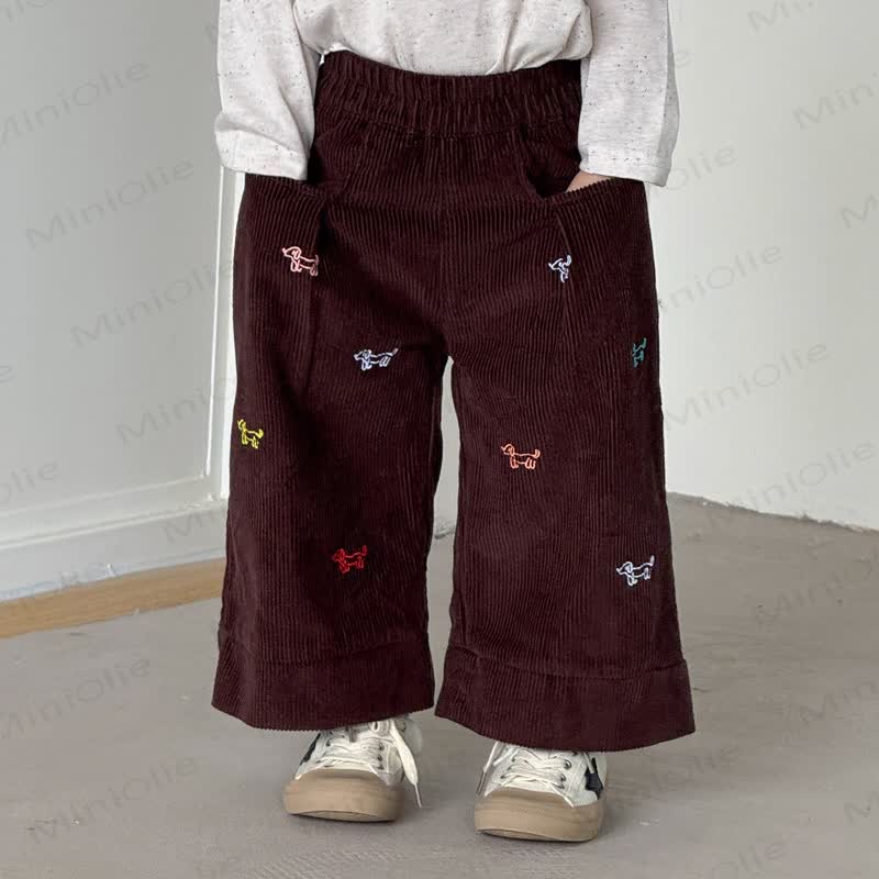 Toddler Puppy Embroidered Corduroy Pants - Brown - 10-11T - image 2
