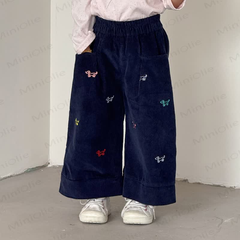 Toddler Puppy Embroidered Corduroy Pants - Navy - 10-11T - image 3