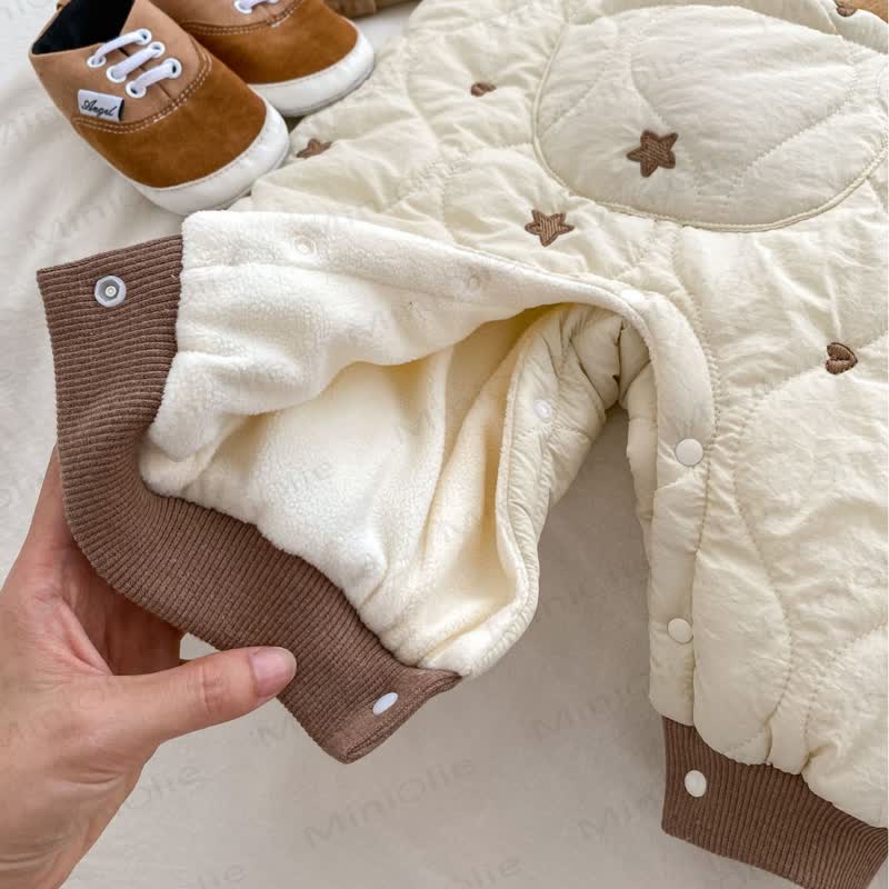 Baby Cozy Fleece Quilted Bear Pocket Hooded Romper or Brown Shirt - image 7