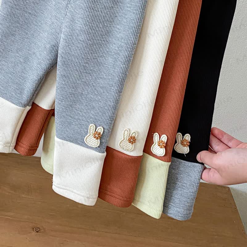 Baby Girl Soft Fleece Ribbed Bunny Cuff Leggings - image 9