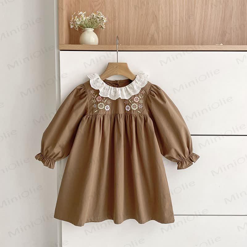 Toddler Girl Floral Long Sleeve Dress - Brown - 6-7T - image 2
